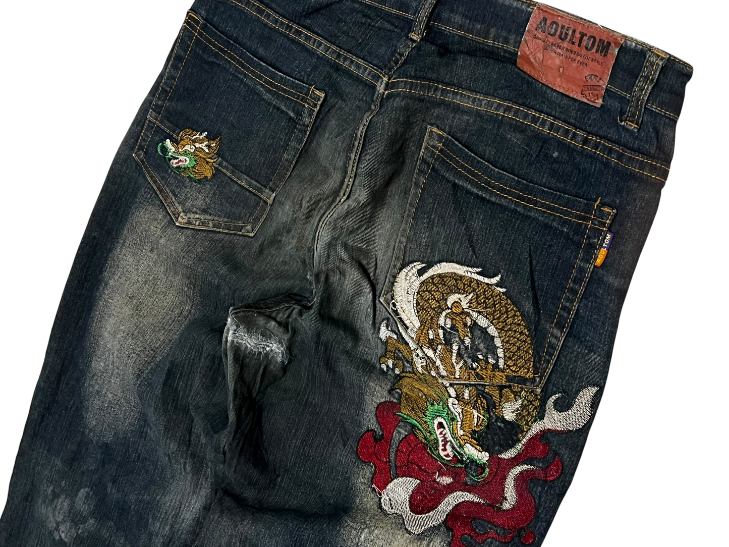 Japanese Denim Washed Baggy Jeans Embroidered aoul Tom