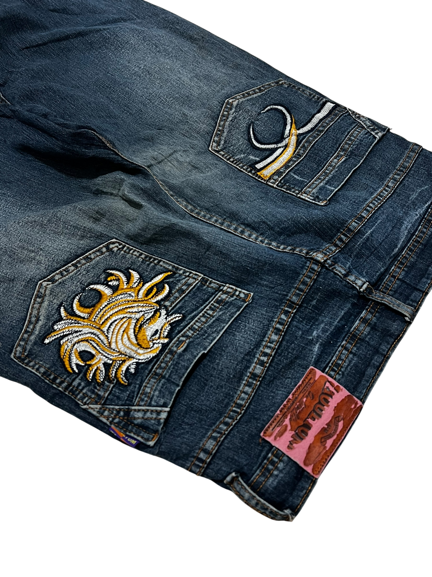 Japanese Denim Washed Baggy Jeans Embroidered Aoultom