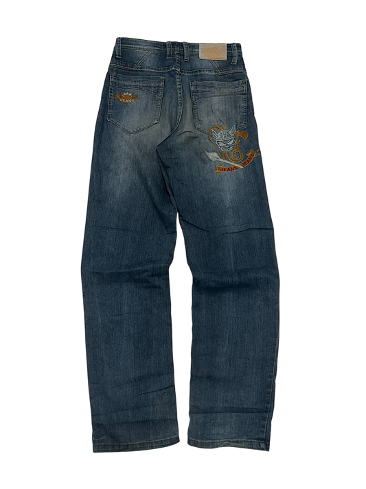 Japanese Denim Washed Baggy Jeans Embroidered Aoulton