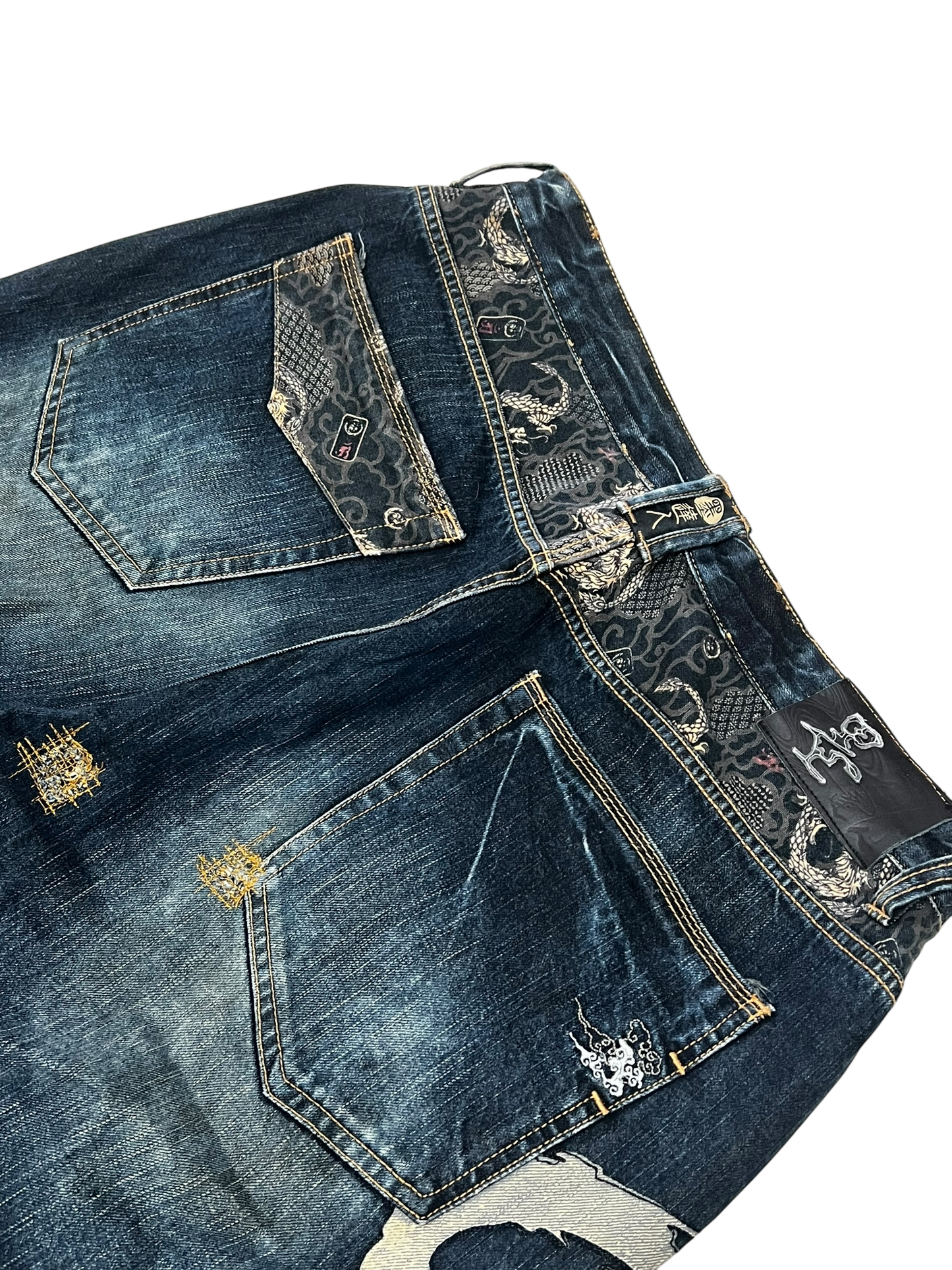 Japanese Denim Washed Baggy Jeans Embroidered Big Train Wolkenreiter