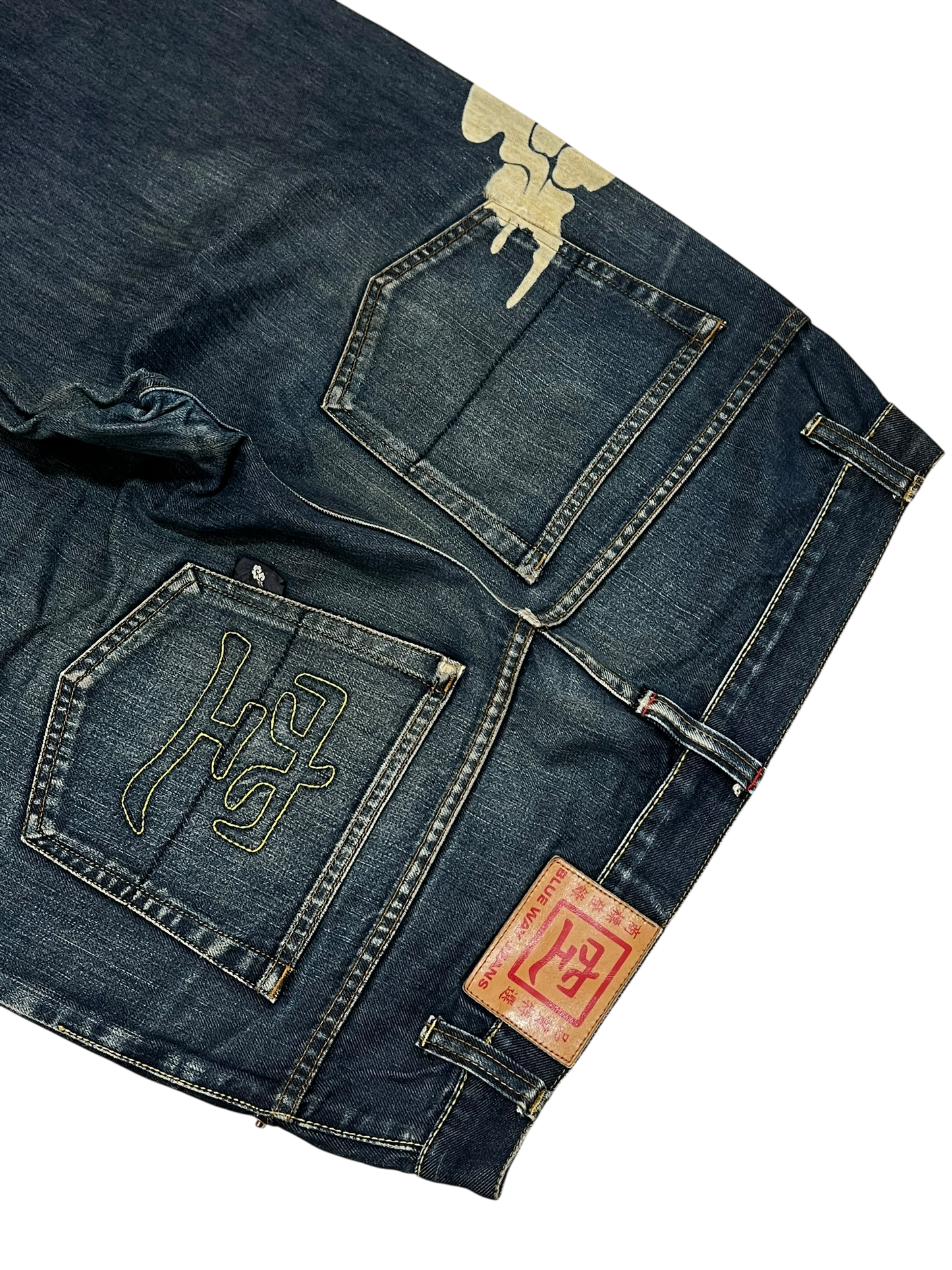 Japanese Denim Washed Baggy Jeans Embroidered Blue Way Jeans