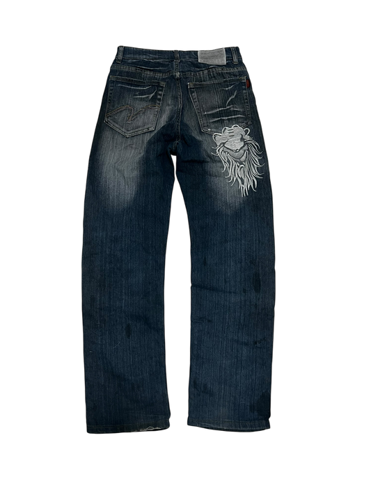 Japanese Denim Washed Baggy Jeans Embroidered Comose