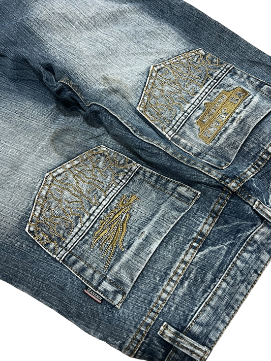 Japanese Denim Washed Baggy Jeans Embroidered Dean Shin