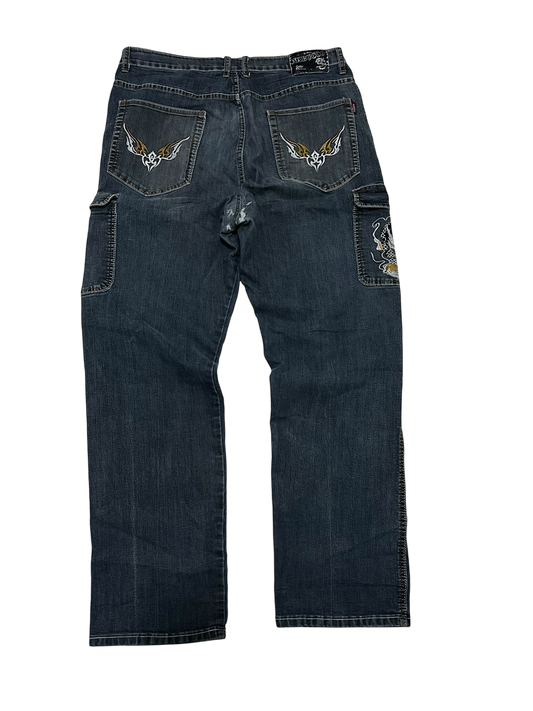 Japanese Denim Washed Baggy Jeans Embroidered Nabucco