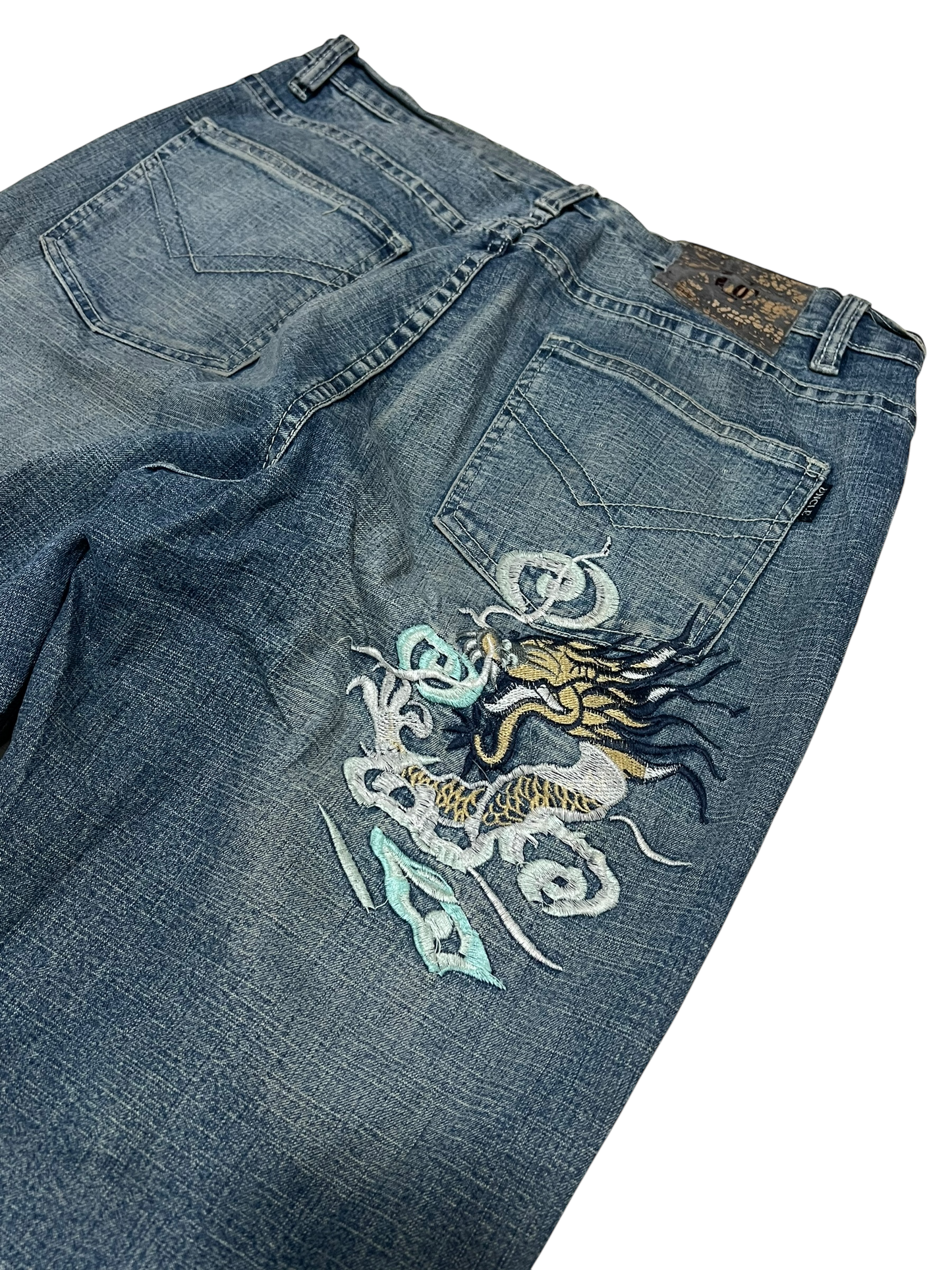 Japanese Denim Washed Baggy Jeans Embroidered Uncle Fashion