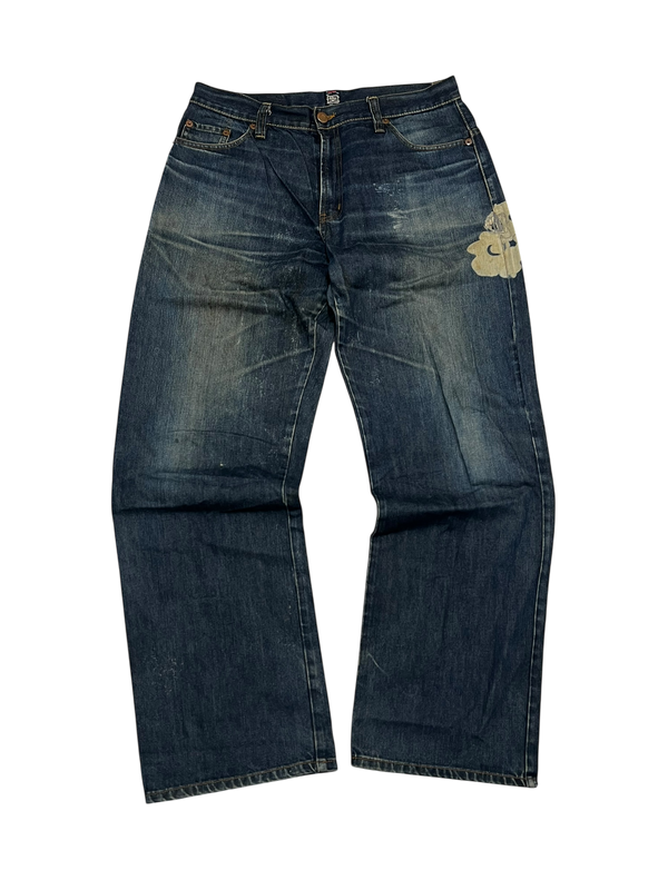 Japanese Denim Washed Baggy Jeans Embroidered Blue Way Jeans