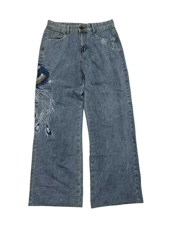 Japanese Denim Washed Baggy Jeans Embroidered Pfau