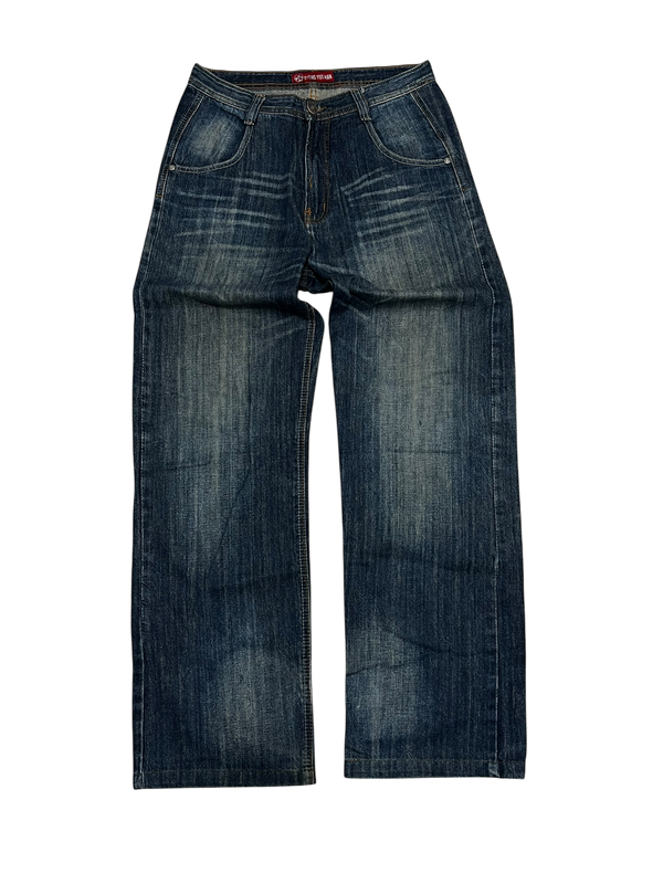 Japanese Denim Washed Baggy Jeans Embroidered Sheng Yuehan